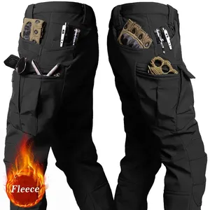 Softshell Waterproof <strong>Windproof</strong> Drawstring Casual Winter Men's Fleece Thickened Wear-resistant Seamless Polyester/Cotton <strong>Pants</strong> - Product Image 2