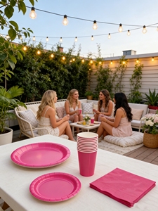 Vajilla Desechable de Color Liso DAMAI, Artículos para Fiestas de Color Rosa Intenso, Decoración de Mesa Sólida Desechable para Eventos de Cumpleaños, Servilletas y Vasos de Papel - Product Image 3