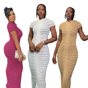 W23D34607 New fashion fall 2024 women clothes mock neck sexy bodycon maxi dress knitted casual dresses long sleeve dresses women