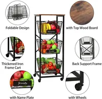 Panier à fruits moderne à 3 niveaux en métal, chariot vertical amovible et pliable, étagère à légumes sur roulettes, rangement écologique
