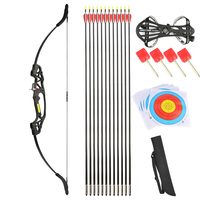 Juego de arco y flecha de tiro con arco, juego de arco recurvo para principiantes con 12 flechas, 5 caras de objetivo para niños, jóvenes, adolescentes, práctica de tiro