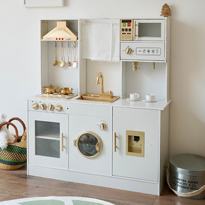 Juego de Cocina de Madera para Niños con Sistema de Almacenamiento, Campana Extractora, Máquina de Hielo y <span class=keywords><strong>Cafetera</strong></span>, Color Blanco, Edades 3+ - Product Image 6