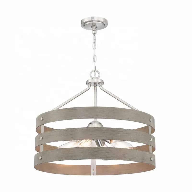 Pendant Lamp Modern Chandelier Steel Ring Hanging LED Pendant Lights Wooden Finish Circle Led Pendant Lamp