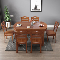 Tables et chaises en bois de style chinois moderne pour restaurant, ensemble rectangulaire en bois massif, table à manger avec 6 chaises