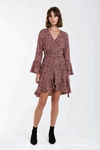 de la moda de hoja de loto mangas <span class=keywords><strong>vestido</strong></span> Sexy de grano de <span class=keywords><strong>leopardo</strong></span> guepardo Impresión de sarga de Damas <span class=keywords><strong>vestido</strong></span> en col: blush - Product Image 2