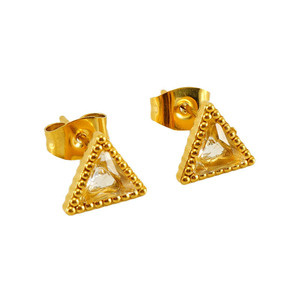 ZOGXIN Triangular Stud Earrings 18K Gold Plated Zircon Inlay Geometric Design Women's Fashion Jewelry - Product Image 5