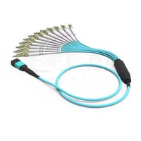 Kabel Patch Breakout Serat Optik Multimode 12-Core MPO-LC 100G OM3 OM4 Low Loss untuk Pusat Data, Diameter Luar 2.0mm & Panjang 50cm