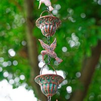 Réglable 8.7 Ft Colibri Jardin Ornement Chaîne De Pluie Gouttières 12 Tasses Détachable Attrape-Pluie Cloche Avant-toit Fer Descente