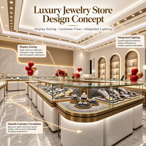 Exhibidor de Joyería Modular de Vidrio Color Oro Champán, Estilo Minimalista y de Lujo, Diseño Interior Personalizado para Tiendas de Joyería - Product Image 4