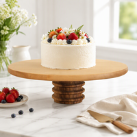 Support à gâteau bicolore de la série Natural House Rings, dessus en bois de bouleau et base en bois d'acacia, piédestal rond pour desserts, gâteaux et décoration intérieure