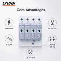 Parafoudre 2 AC 4P 40kA 275V Modulaire enfichable SPD avec indicateur de statut de déconnexion thermique Protection contre la foudre pour système solaire