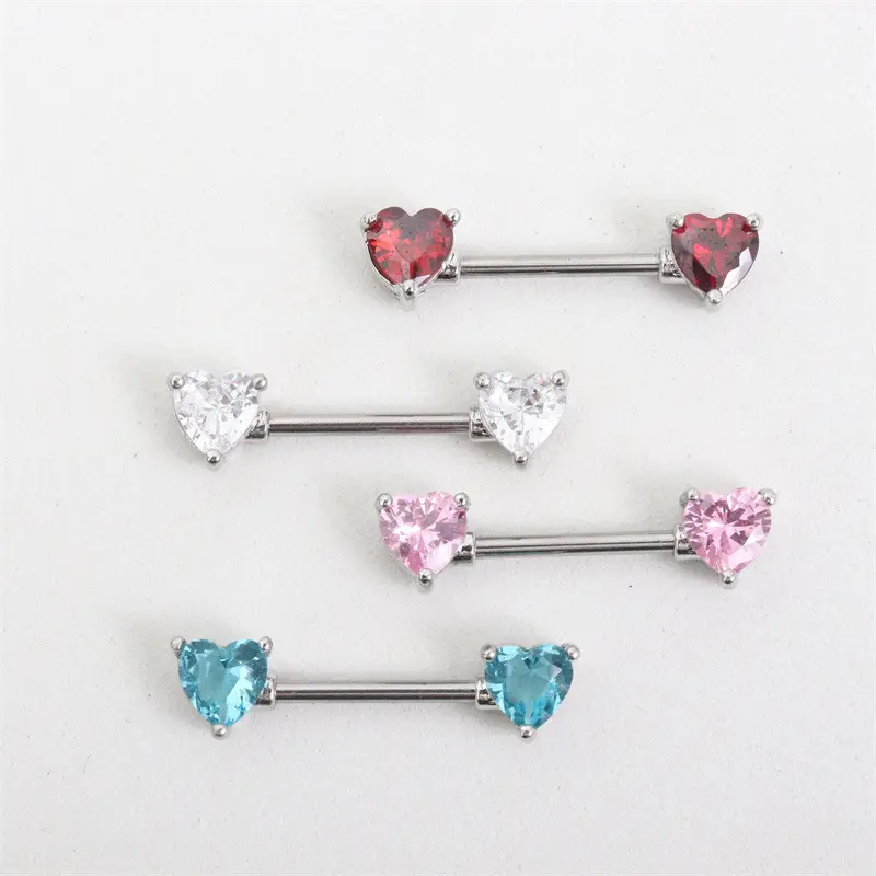 Bayes Fashion Barbell Nipple Bar Rings Piercing Jewelry heart shape industrial barbell nipple rings stainless steel with zircon