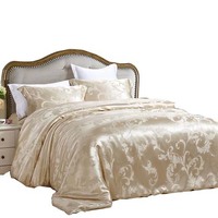 Parure de lit de luxe en soie de mûrier 100% jacquard satiné tissé, rafraîchissante, pour hôtel, sur mesure