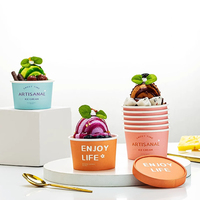 Gobelets en papier compostables écologiques personnalisés avec couvercle et cuillère 4/5/8/16/22oz pour crème glacée, yaourt, salade et autres aliments