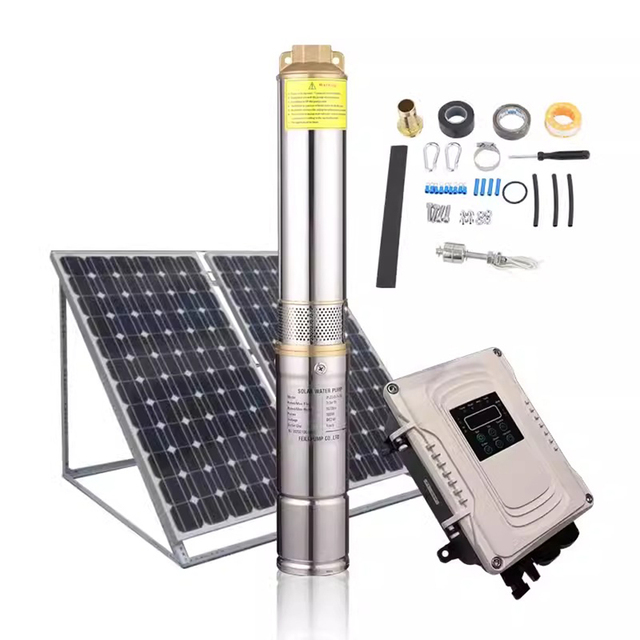 24V Volt Built-in Control DC Submersible Solar Pumps System Screw Water Pump 3 Inch 4inch DC Motor High Pressure Solar Powered