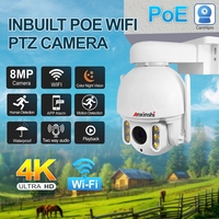Wireless and Wired IP PTZ Camera 4K 8MP Smart WiFi Security Camera with POE Ai Human Detection 7/24 Recorder