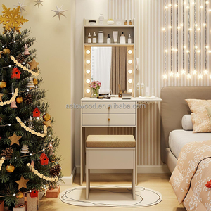 Tocador de Maquillaje Moderno con Espejo Iluminado, <span class=keywords><strong>Taburete</strong></span> Acolchado Plegable, 2 Cajones, Modular, Ecológico, <span class=keywords><strong>para</strong></span> Apartamento u Hotel - Product Image 2