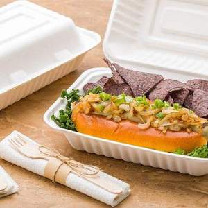 กล่องอาหารแบบฝาพับ 9x6 นิ้ว ทำจากชานอ้อย เป็นมิตรกับสิ่งแวดล้อม ย่อยสลายได้ ใช้สำหรับอาหารแบบกลับบ้าน - Product Image 3