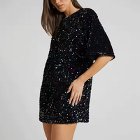 Vêtements personnalisés pour femmes Robes courtes surdimensionnées de luxe pour femmes à col rond et à paillettes pour femmes