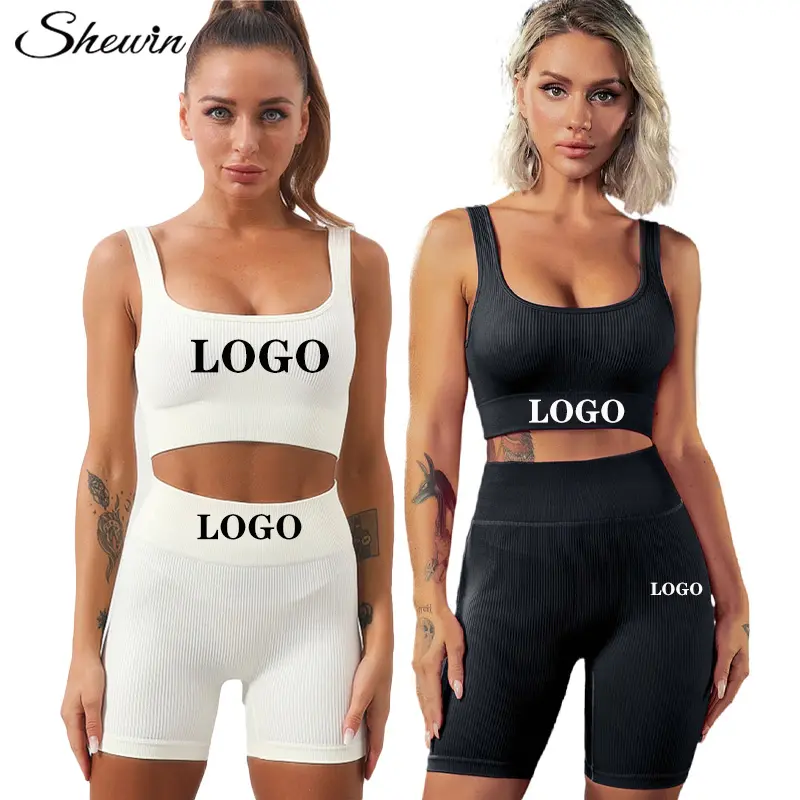 Custom Logo Seamless Short Leggings Set Activewear Fitness Sportswear Gym Wear Yoga Set Workout Clothing