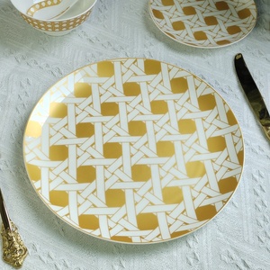 Rimmed Dinner Plates <b>Dinnerware</b> <b>Set</b> Gold Royal Bone 5-pcs <b>Set</b> with Logo Country Ceramic Business Gifts Dinner <b>Set</b> - Product Image 3