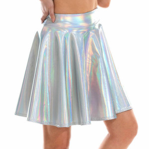 Zomer Sexy Laser Hoge Taille Mini Pu Leren Rok Club Party Dance Glanzende Holografische Rokken Harajuku Jk Metallic Geplooide Rokken - Product Image 6