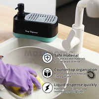 Masthome Distributeur de Savon Vaisselle 2-en-1 avec Support Éponge, Organisateur d'Évier de Cuisine, Pompe Distributrice de Liquide Vaisselle et Savon Liquide pour les Mains