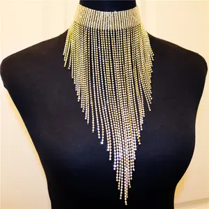 Collana girocollo di strass con nappa lunga di lusso in cristallo con dichiarazione esagerata gioielli da donna per collane di moda