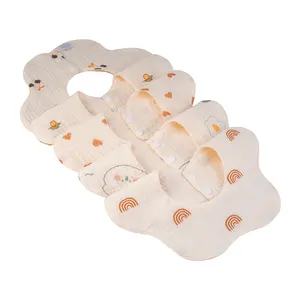 Grosir kustom 100% katun murni lembut harga rendah pemasok emas oem kedap air dapat digunakan kembali bandana bayi oto untuk bayi