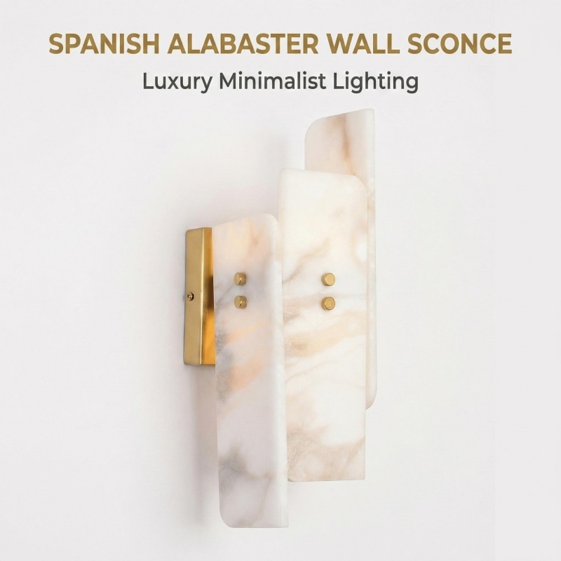 Spanish Marble Wall Lamp,Natural Stone Texture,Metal Base,Soft Light Diffusion,for Hotel Project,Bedroom,Living Room, EU Market