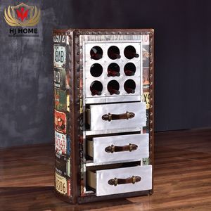 HJ HOME Vintage Steamer Trunk Storage Classic Aviation Bar Muebles Retro Gabinete de vino tinto - Product Image 4