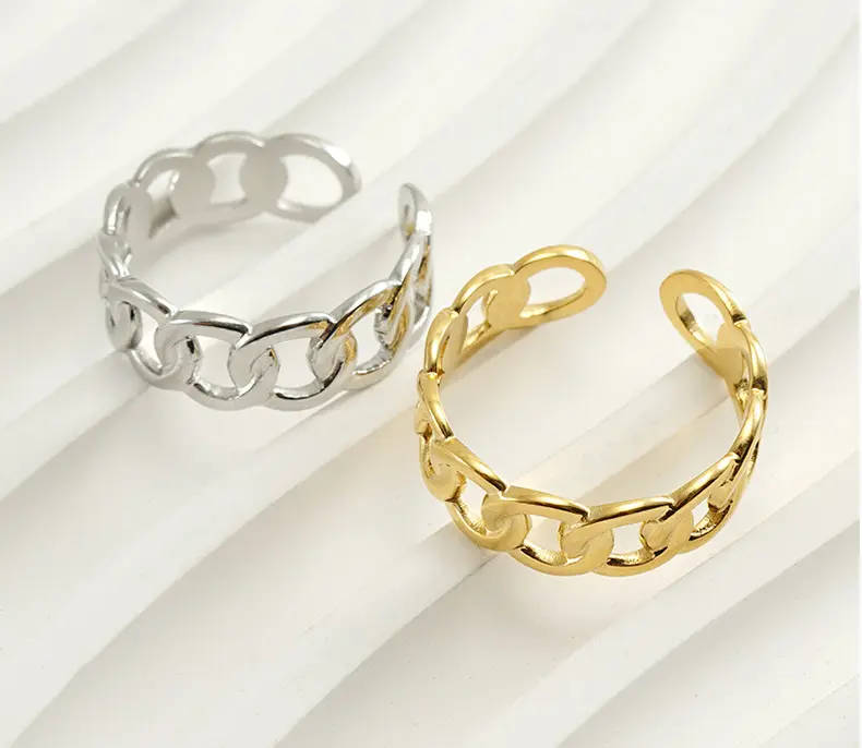 Stainless Steel Open Style Simple Link Connect Ring 18K Gold Plated Silver Color Personal Design