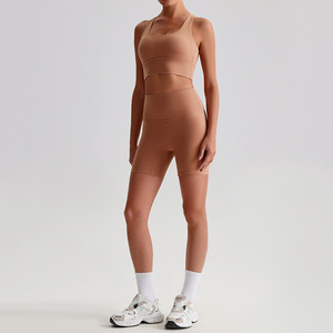 Fornitore di produzione Set Fitness da palestra 2 pezzi bella schiena alta elasticizzata traspirante morbida sensazione di umidità traspirante Set Yoga - Product Image 5