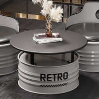 Ensemble de Mobilier Commercial de Style Industriel Créatif avec Table et Chaises en Fûts Métalliques pour Restaurant, Café et Librairie, Incluant Banquette