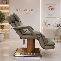 Fauteuil de soin esthétique électrique avec colonne dorée, base LED, hauteur réglable, pour salon, spa, tatouage, microblading, clinique, table de soin du visage