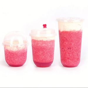 Gobelets à fond plat en PP de 260 ml/500 ml/700 ml, imprimés sur mesure, jetables, pour boissons chaudes, en plastique transparent, avec couvercle de 90 mm pour thé à bulles Boba - Product Image 1