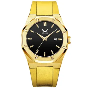 High Quality Miyota Movement Rubber Strap Watches Men Stainless Steel Watch With Yellow Silicone Band