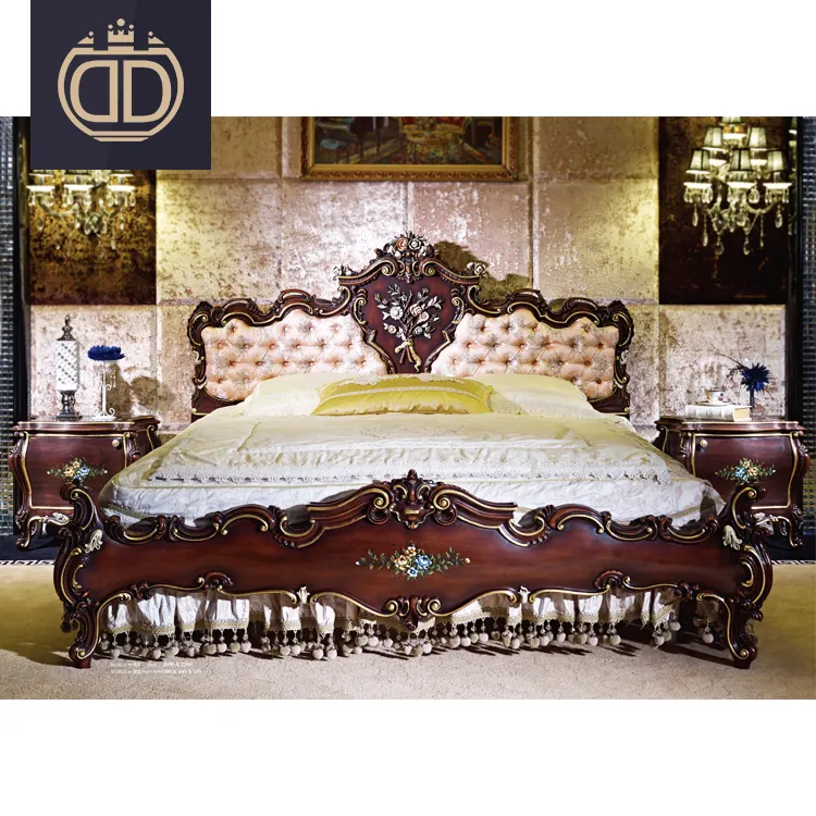 Kraliyet ahşap tasarımlar woodbeds el işi özel el oyma maun zarif ahşap yatak yatakları koltuk başlığı ile