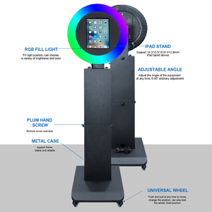 Photomaton pour iPad noir avec anneau lumineux RGB compatible avec iPad 10.2/10.5/10.9/11/12.9/13 pouces, photomaton pour selfie, impression instantanée et partage en ligne - Product Image 2