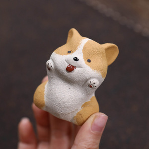 Figurine de chien de compagnie Zisha en argile peinte à la main, signe du zodiaque Corgi Caniche, jouet de thé, accessoire de service à thé, décoration d'intérieur - Product Image 3