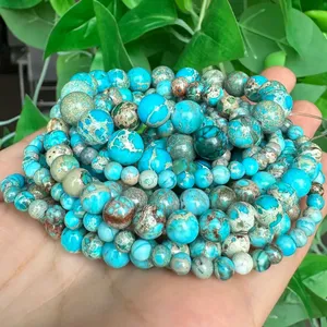 4/6/8mm naturale <span class=keywords><strong>lago</strong></span> blu imperiale diaspro perline di sedimenti Jaspers perline turchesi per la creazione di gioielli fai da te catena in vita accessori - Product Image 2