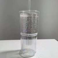 Eenvoudig meisjesachtig Koreaans ontwerp met strik, prachtige glazen mok met rietje en deksel, geschikt voor magnetron en vaatwasser, grote inhoud, voor vers fruit