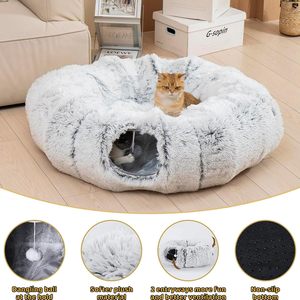 Multifunctional <b>Cat</b> Tunnel with <b>Cat</b> Bed Collapsible <b>Plush</b> <b>Cat</b> Tunnel Bed with Cushion Tube - Product Image 5