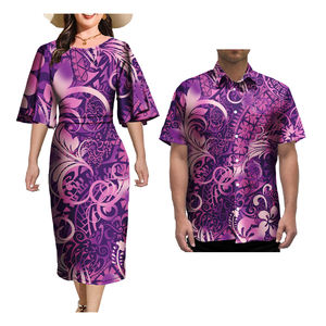 Ropa de pareja Polinesia para él y su arte, colores personalizados hawaianos, estampado Tribal, ropa de pareja de talla grande para mujer, conjunto de 2 uds. - Product Image 5