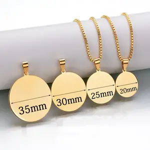 Özel Logo paslanmaz çelik 18K altın kaplama takı yuvarlak kolye takı çeşitli şekiller boş disk sikke kolye