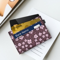 Porte-cartes de luxe en cuir PU mince personnalisé à imprimé léopard avec fleurs d'hibiscus hawaïen à bas prix