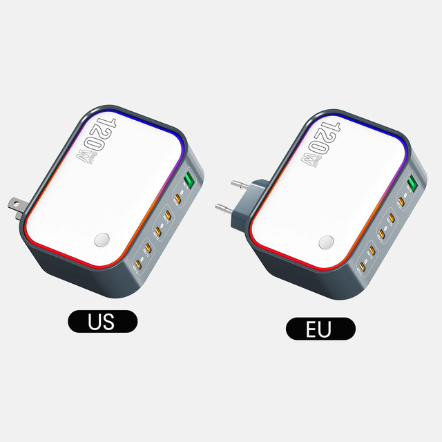 Wholesale 120W 6-in-1 GaN Fast Charging with Light Wall Charger with USB-C/USB Ports for Phone Laptop Earphone Travel Use EU/US