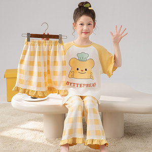 Pyjamas d'été pour enfants OEM/ODM à manches courtes et pantalons/culottes, en pur coton imprimé, respirants et anti-humidité, pour garçons et filles - Product Image 3
