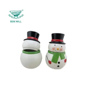 Custom Christmas Gift Handpainted Embossed Ceramic 3D Snowman Airtight Canister Snowman Shaped Cookie Jar