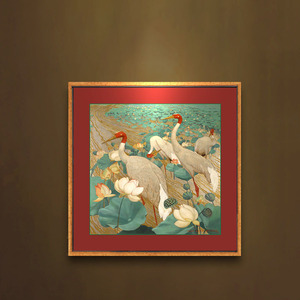 Art décoratif floral et oiseux de style asiatique du Sud-Est : Peinture carrée de perroquet tropical pour la décoration murale de l'entrée d'hôtel - Product Image 1